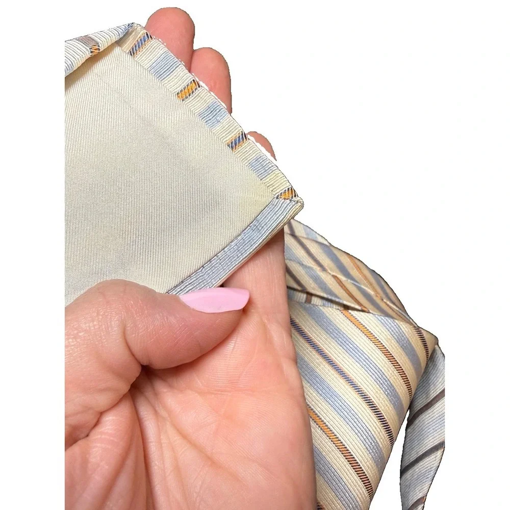 Vtg Prada Silk Repp Tie Blue Cream Striped Made in Italy Designer 3.75